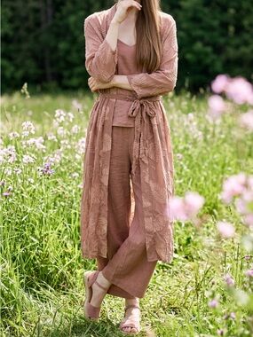 Wilfred Rose-Taupe Embroidered Cover Up/ Robe